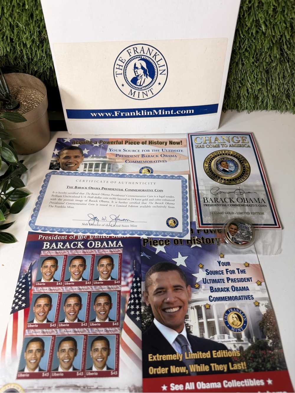 Barrack Obama Collectible 45 Cent Stamps 2Coin With Certificate Of Authenticity.